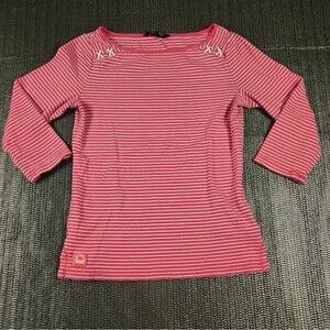 Ralph Lauren Sport Top Women Small Pink Striped  3/4 Sleeve Wicked Cute